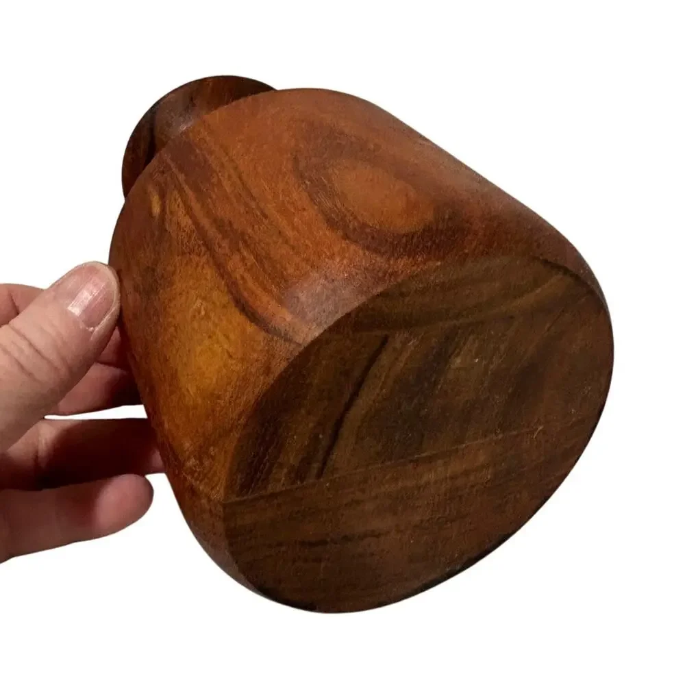 Turned wood bud vase unsigned wooden rich brown grained 6
